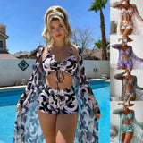 3pcs Bikini With Long Sleeve Cardigan Fashion Summer Swimsuit