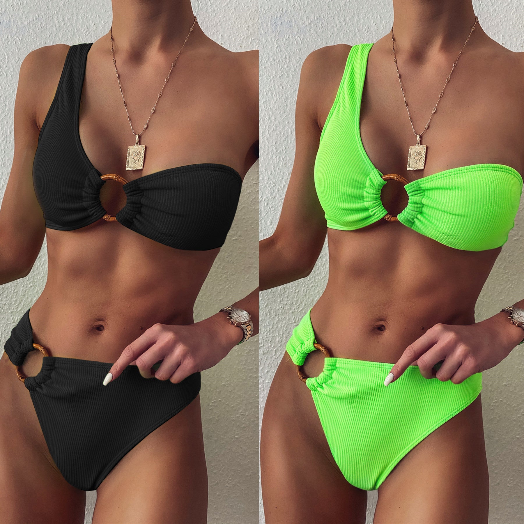 One Shoulder Ring Detail Bikini Swimwear