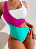 Fashion Shaping Color Block One Piece Swimsuit