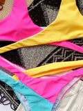 Fashion Cross Color Strappy Bikini Set Swimwear