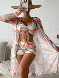 3pcs Bikini With Long Sleeve Cardigan Fashion Summer Swimsuit